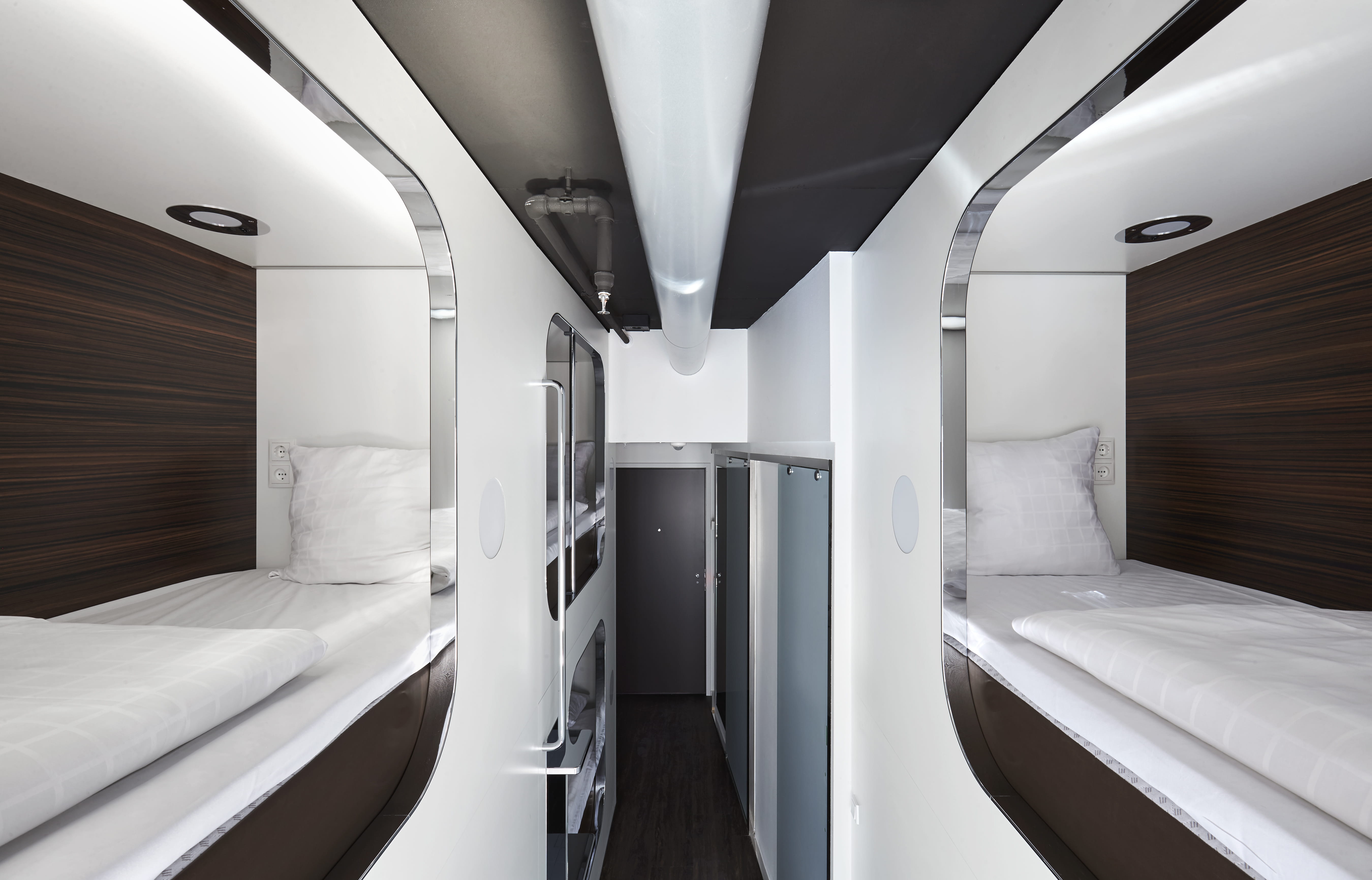 The 6-bed room have cool cabin divided beds